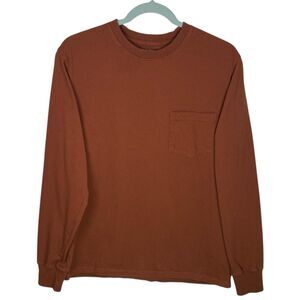 American Giant T-Shirt Mens Small Brown Long Sleeve Pocket Tee Cotton USA Casual